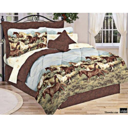 Brown and Blue Wild Horses Bedding