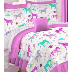 Hot Pink and White Horse Comforter Set