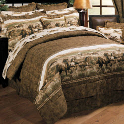 Wild Horses Twin Comforter Set for Girls in Brown and White