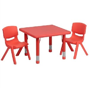 Square Adjustable Red Plastic Activity Table and Chairs Set