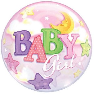 22 Inch Baby Girl Moon & Stars 3D Bubble Balloons