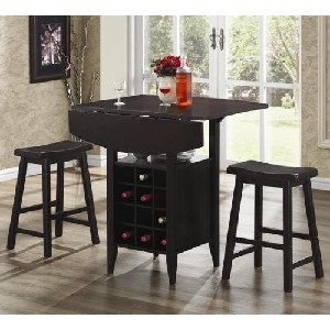 3 Piece Kitchen Table Wine Rack and Stool Set