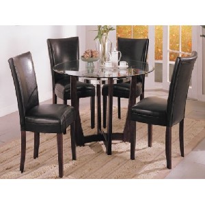 Beveled Glass Top Dining Table with Black-chrome Ring and 4 Chair in Espresso Finish #AD 91058,2122