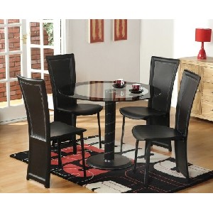 5 PC. Black Vinyl With Glass Top Dining Room Kitchen Table & 4 Chairs