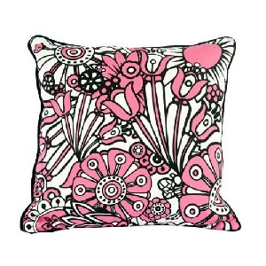 Black White and Pink Mod Flowers Pillow