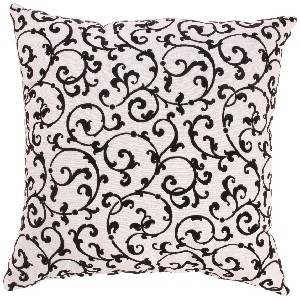 Black and White Flocked Damask Throw Pillow