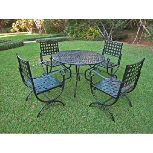 CONTEMPO 5 PIECE IRON DINING SET - TABLE and 4 CHAIRS in a BLACK FINISH - PATIO FURNITURE