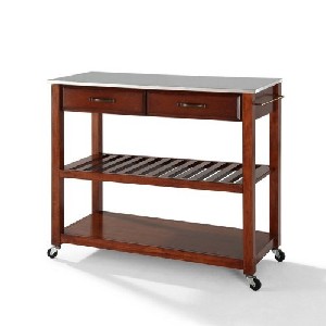 Cherry and Stainless Steel Top Kitchen Cart