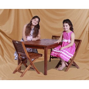 Classic Kids 5 Piece Teak Table and Folding Chair Set