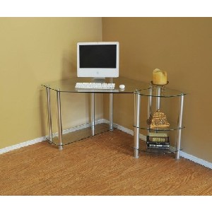 Clear Glass Corner Computer Desk with Storage