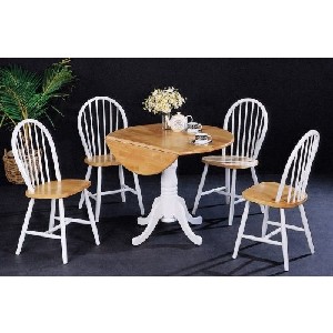 Cottage Style White & Natural 5pc Drop Leaf Table