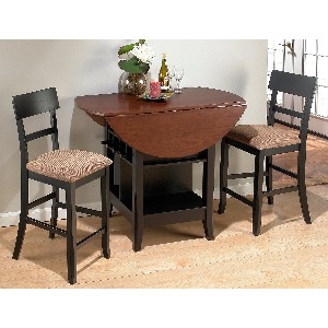 Counter Height Drop Leaf Dining Set in Black/Brunette Cherry