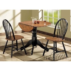 Dining Table & Chairs Set with Drop Leaf in Oak and Black Finish