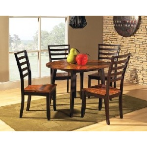 Double Drop Leaf Round Casual Dining Table in Acacia Finish