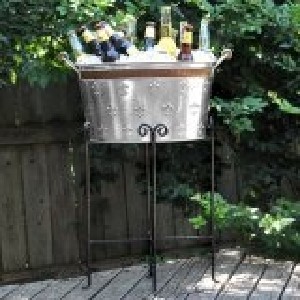 Fleur De Lis Tin Beverage Tub and Stand