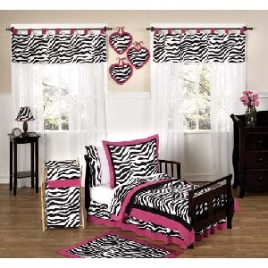 Funky Zebra and Hot Pink Toddler Bedding 5 pc Set