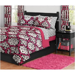 Girl Pink Black Damask Polka Dot Queen Comforter Set