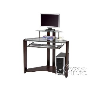 Glass Top Corner Desk with Monitor Stand