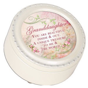 Granddaughter Glossy Ivory Finish Round Jewelry Music Box