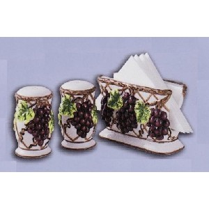 3pc grape tabletop set salt pepper napkin holder