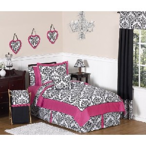 Hot Pink Black and White Isabella Childrens and Teen Bedding 4 pc Twin Set by JoJO Designs