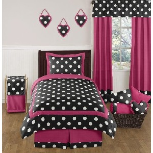 Hot Pink Black and White Polka Dot Childrens and Teen Bedding Set