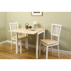 Jackson 3pc White and Natural Dropleaf Small Kitchen Table Set