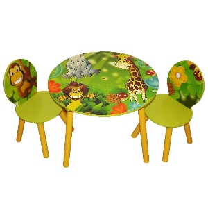 Kids Wooden Round Table and Chairs Set with Storage