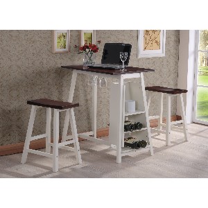 Kings Brand D3748 Small Table with Storage in Espresso and White Finish