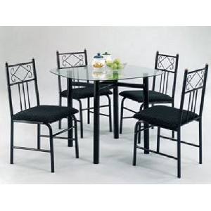 5pc Metal Dining Table & Chairs Set Black Finish