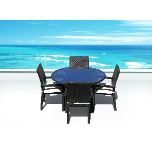 Outdoor Wicker Patio Furniture All Weather Resin Round Dining Table Set & Side Chairs