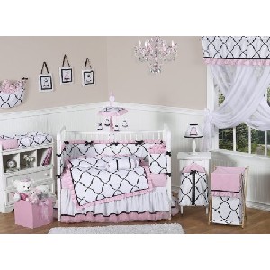 Pink Black and White Princess Baby Girl Crib Bedding