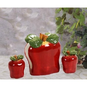 Red Apple Kitchen Napkin Holder Salt Pepper Shakers