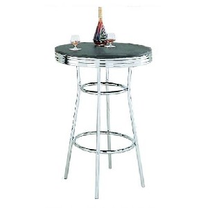 Retro Soda Fountain Style Bar Table w Chrome Plating and Black Top