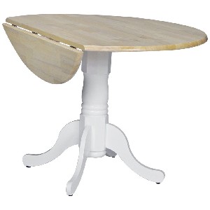 42 inch Round Dual Drop Leaf Pedestal Table in White and Natural