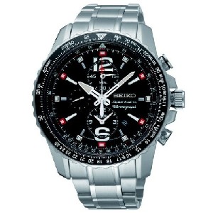 Seiko Sportura Aviator Chronograph Stainless Steel Mens Watch SNAE95