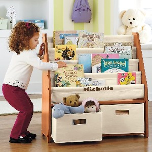 Sling Bookshelf with Storage Bins for Kids