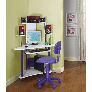 Small Kids Purple Corner Desk and Shelves
