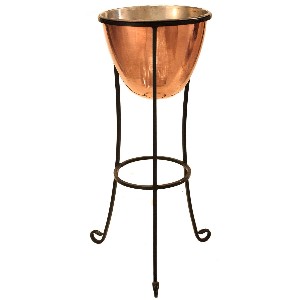 Solid Copper Champagne Cooler with Wrought Iron Stand