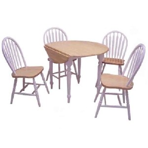 TMS 5 Piece Drop Leaf Dining Set White and Natural