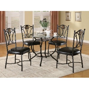 5pc Dining Table & Chairs Set with Ornaments Black Bronze Finish