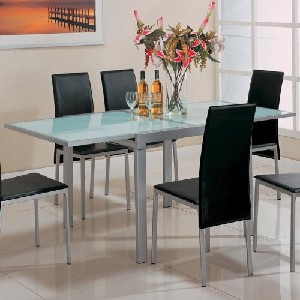 Dining Table with Frosted Glass Top Silver Metal Finish