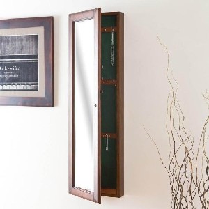 Walnut Wall-Mount Jewelry Mirror Armoire