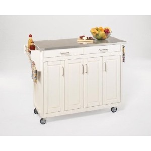 White Finish and Steel Top Kitchen Cart