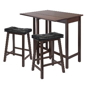 Winsome Lynnwood Drop Leaf Kitchen Table with 2 Cushion Saddle Seat Stools, 3-Piece