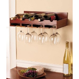 Wood Wall Mounted Wine Rack and Wine Glass Holder