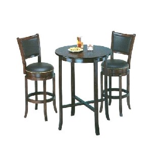 York black Pub Table Set with 2 Leather Chairback Swivel Bar Stools